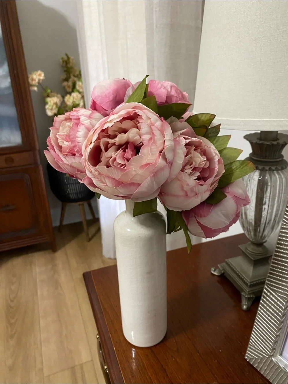 Faux Peony Bouquet Pink and White